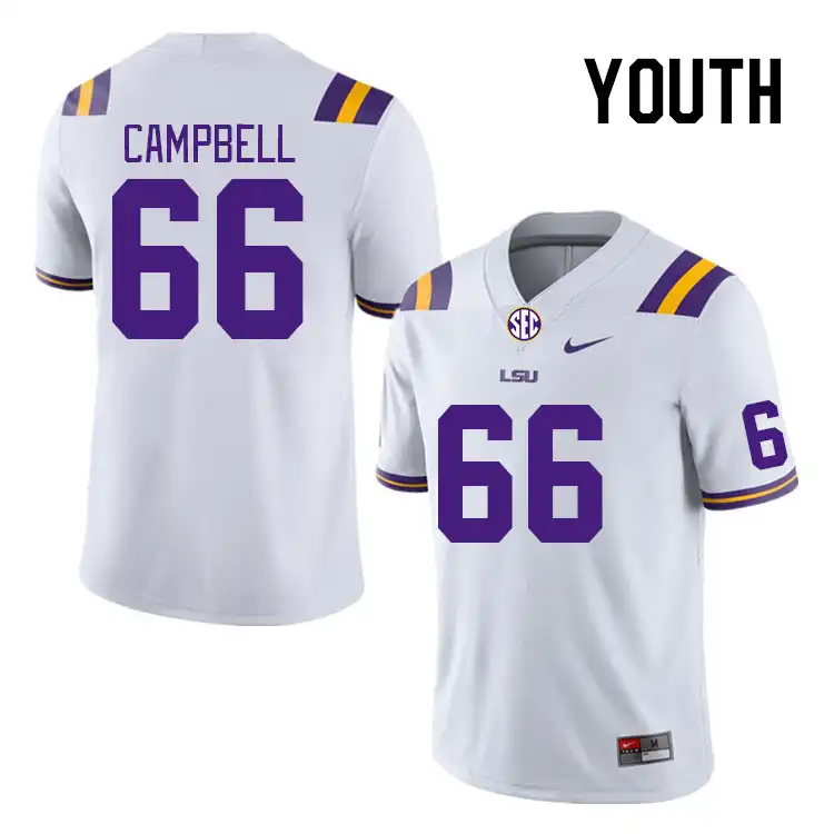 Youth LSU Tigers Will Campbell #66 White NCAA Football Jersey